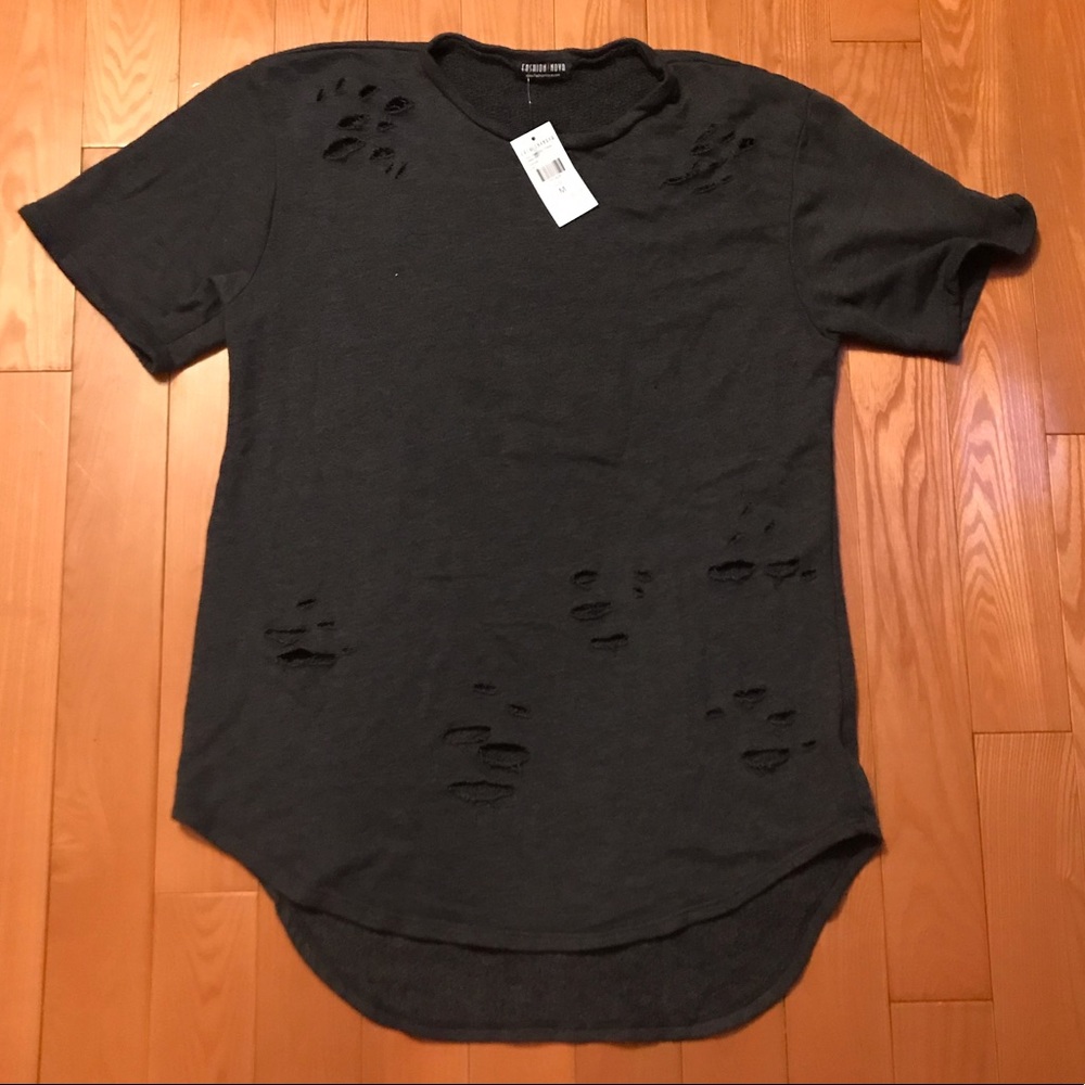 Oversized Distressed Tunic Charcoal Dress - Picture 2 of 6